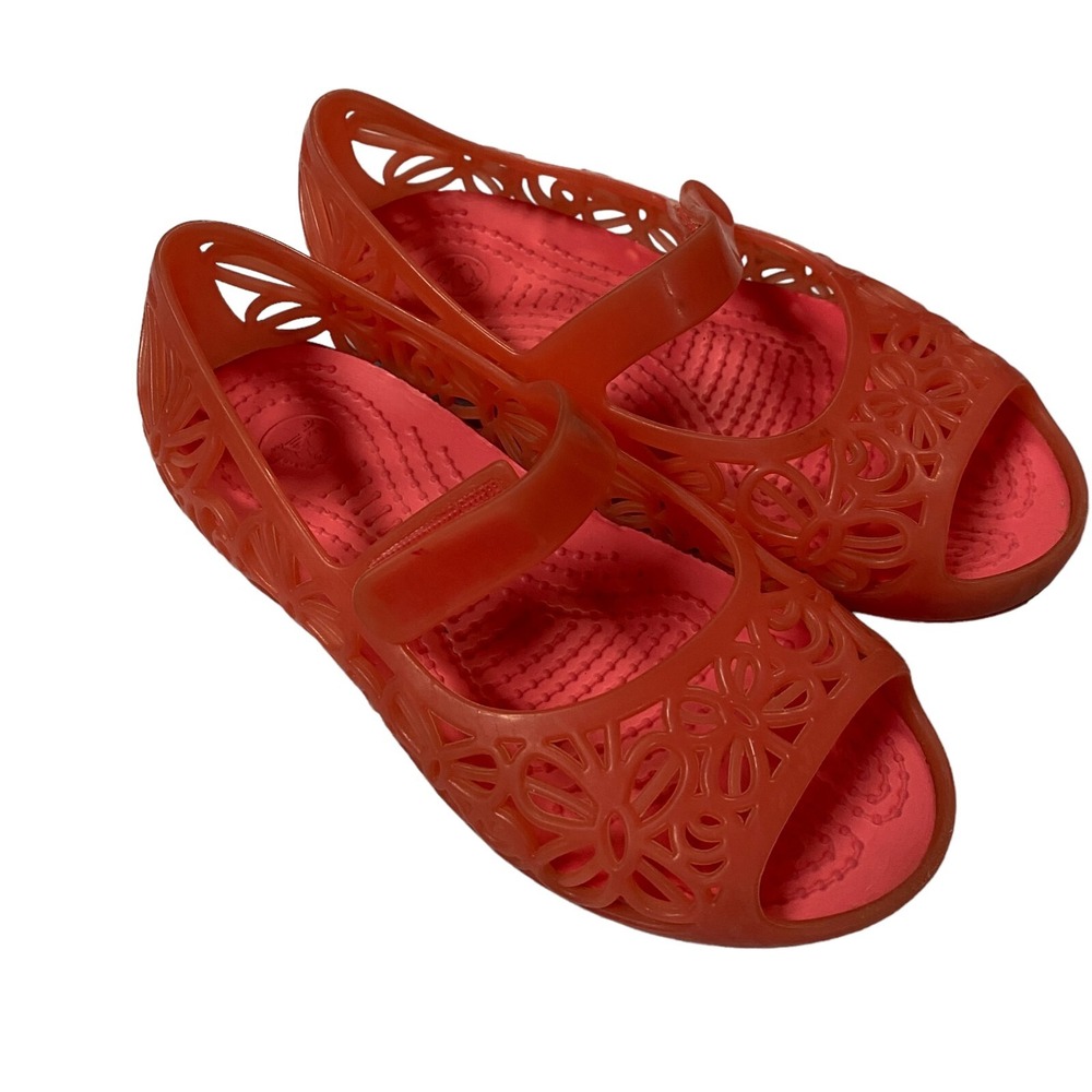 Crocs Shoes Kids Girls C10 Isabella Flower Pink Jelly Mary Jane Flat